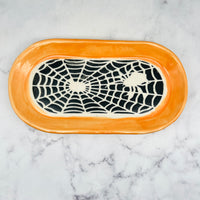 Orange with Spiderwebs Oval Tray
