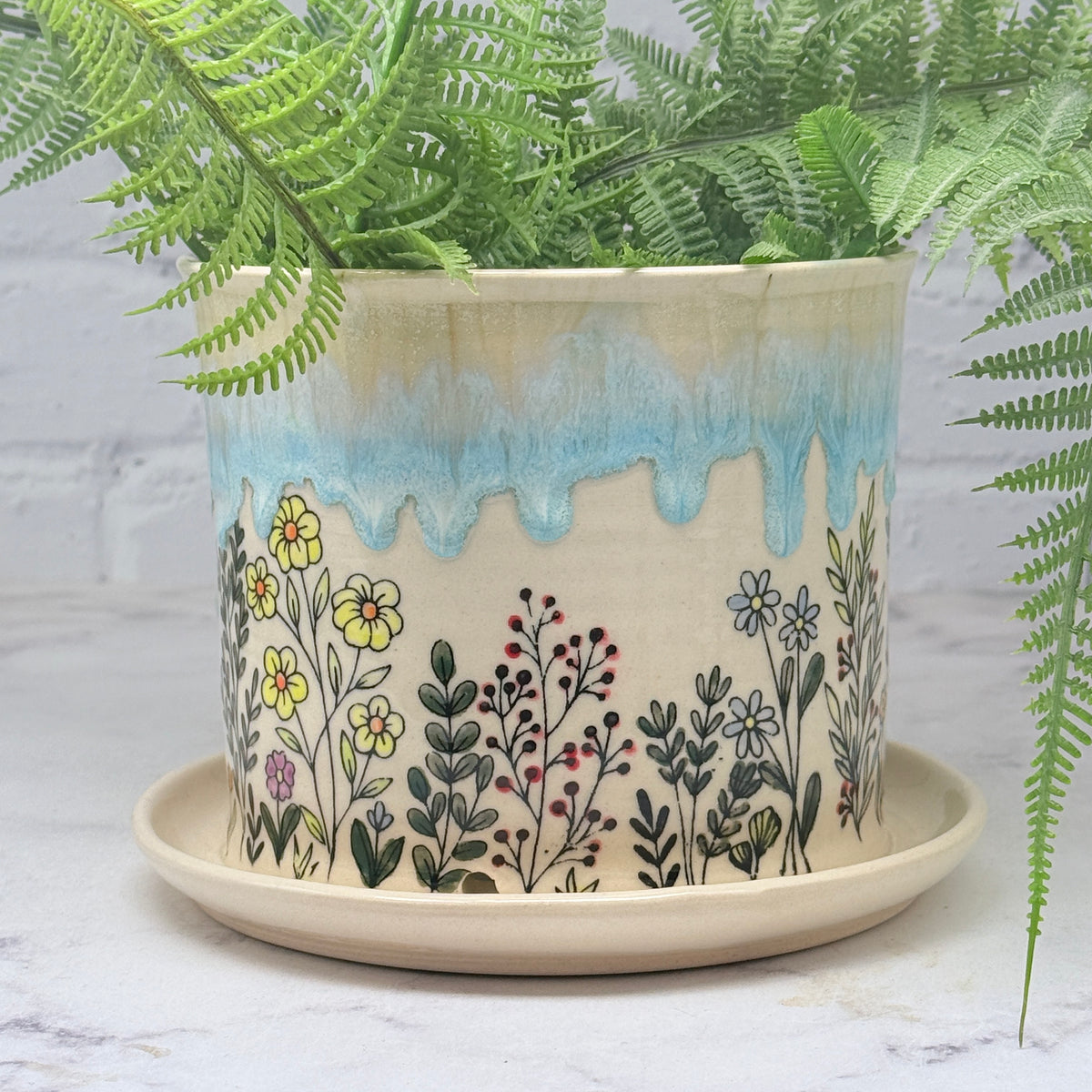 Light Blue with Wildflowers Planter