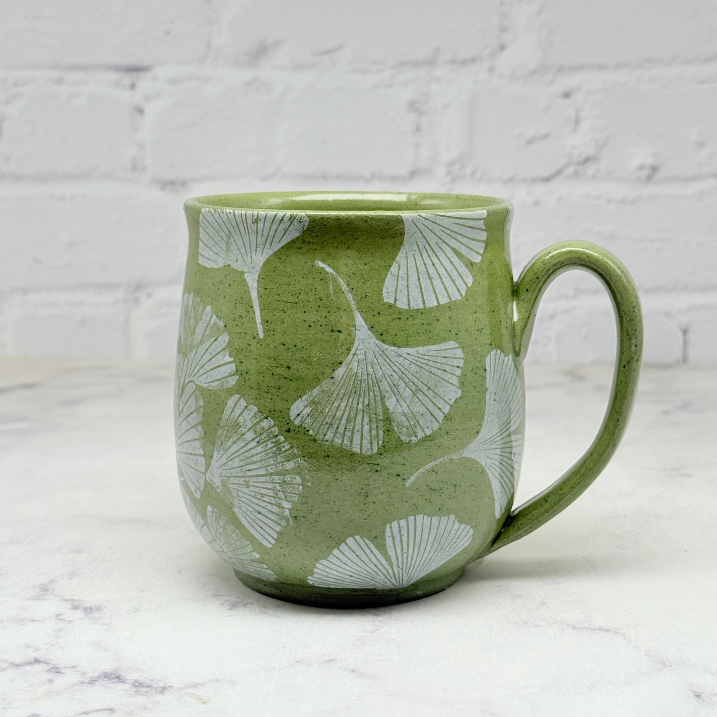 Green with White Gingko Design Mug 7