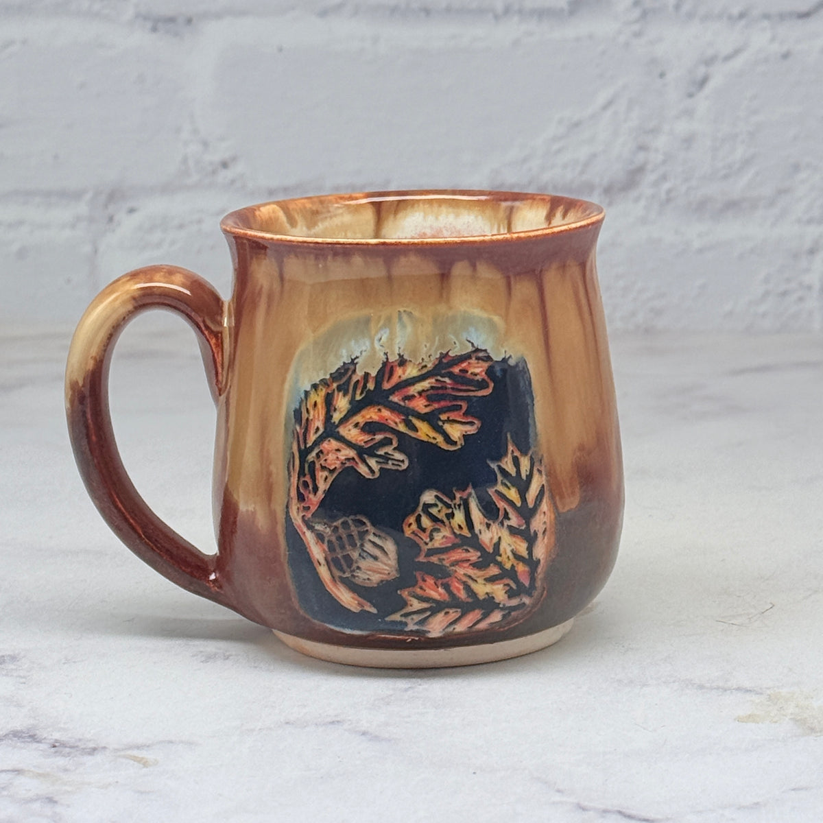 Sgraffito Fall Leaves Teacup 1