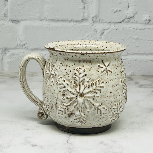 November Preorder Speckled White with Raised Snowflakes Mug