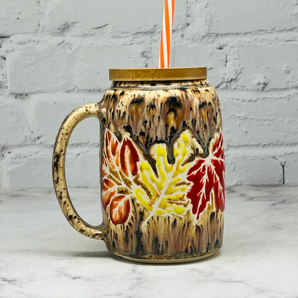 Cream with Fall Leaves Straw Mug