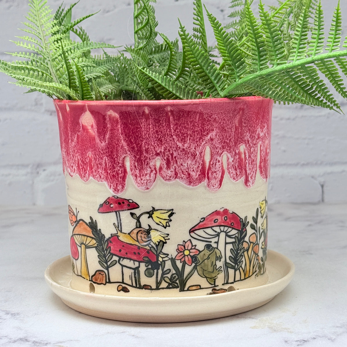 Red with Mushrooms Planter