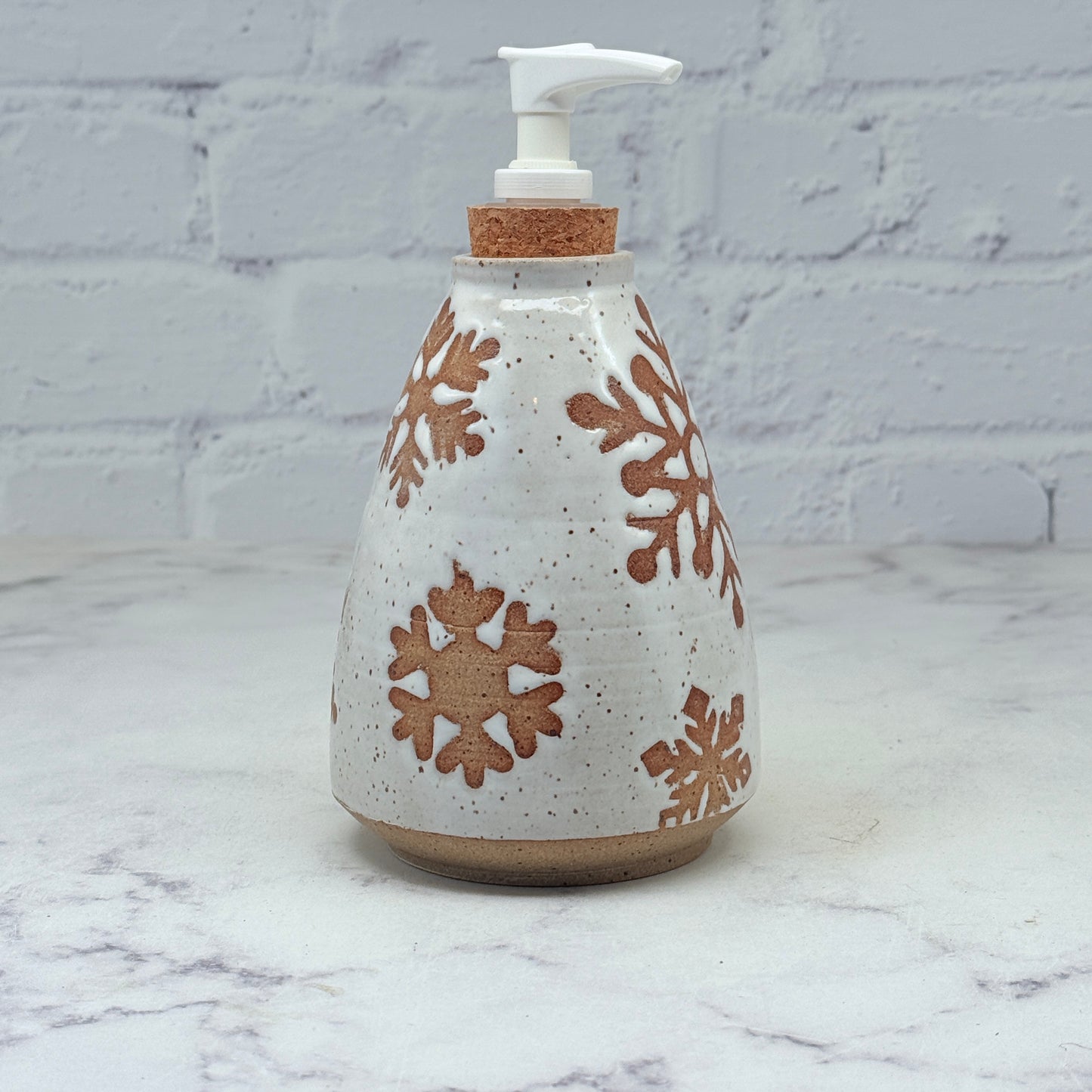 Speckled White with Snowflakes Soap Dispenser 2