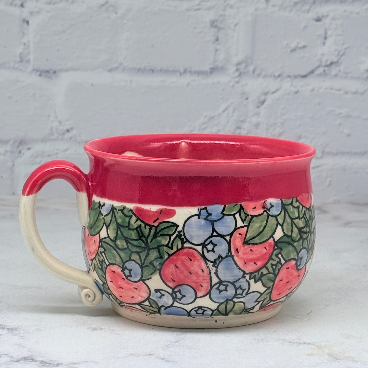 Red with Fruit Cafe Mug 2