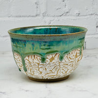 Green with Monstera Leaves Medium Bowl