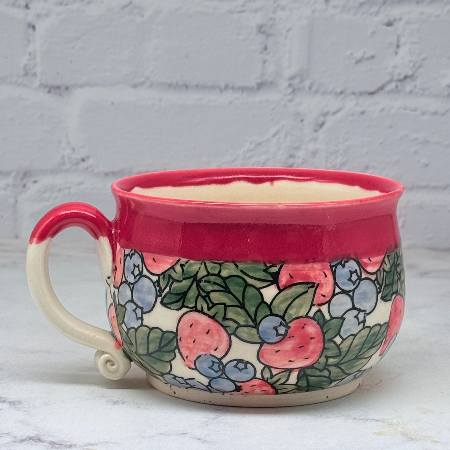 Red with Fruit Cafe Mug 1