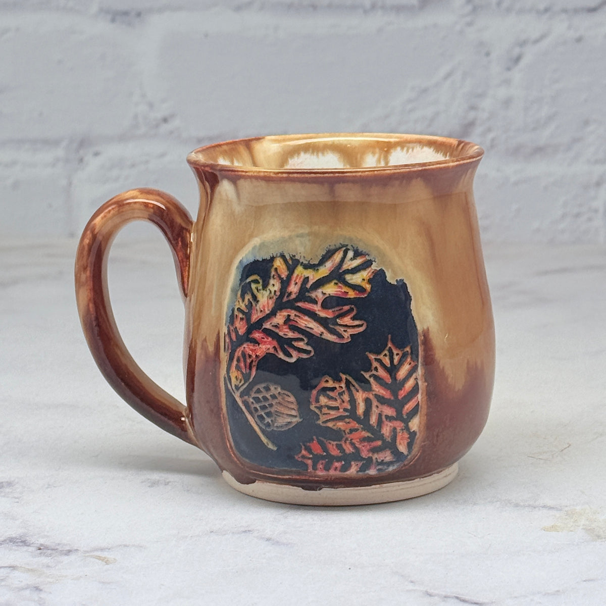 Sgraffito Fall Leaves Teacup 2