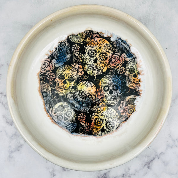 White with Sugar Skulls Low Bowl 2