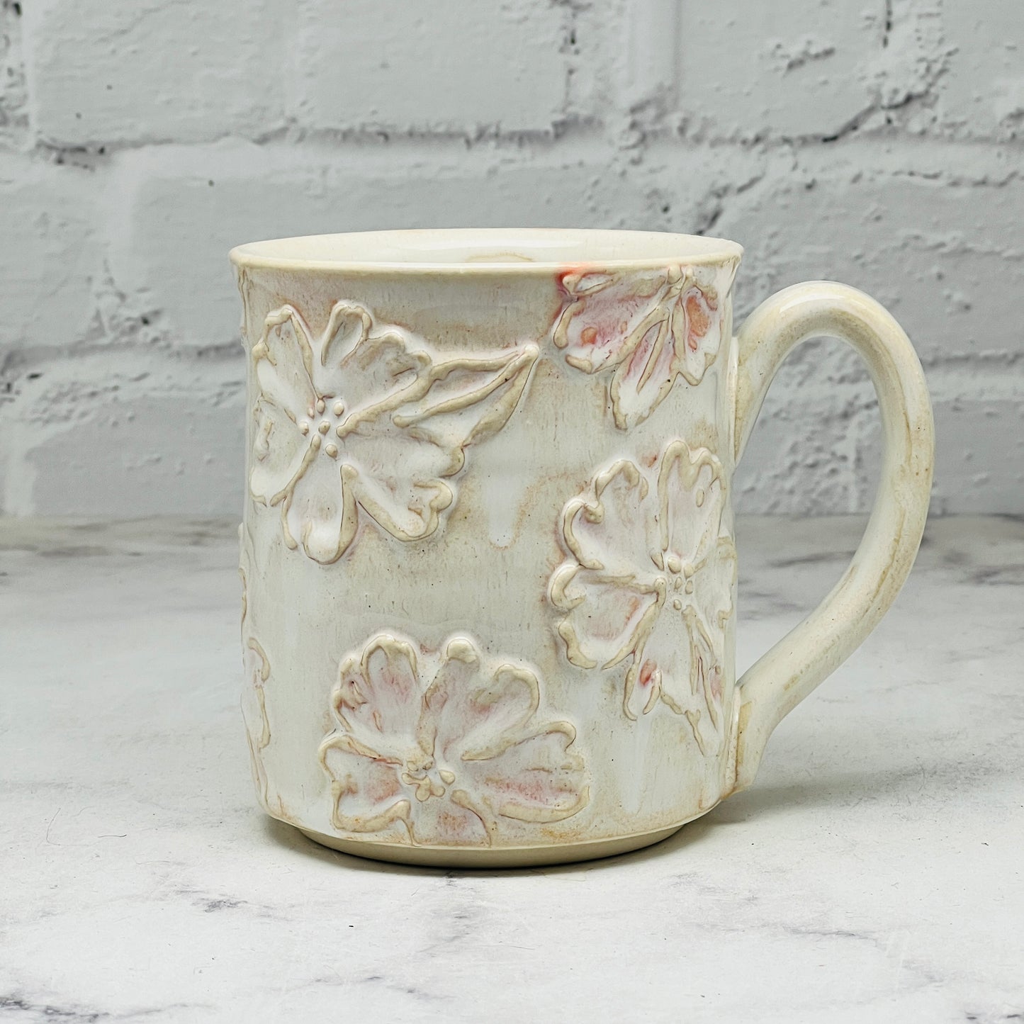 Cream with Raised Flowers Mug 1