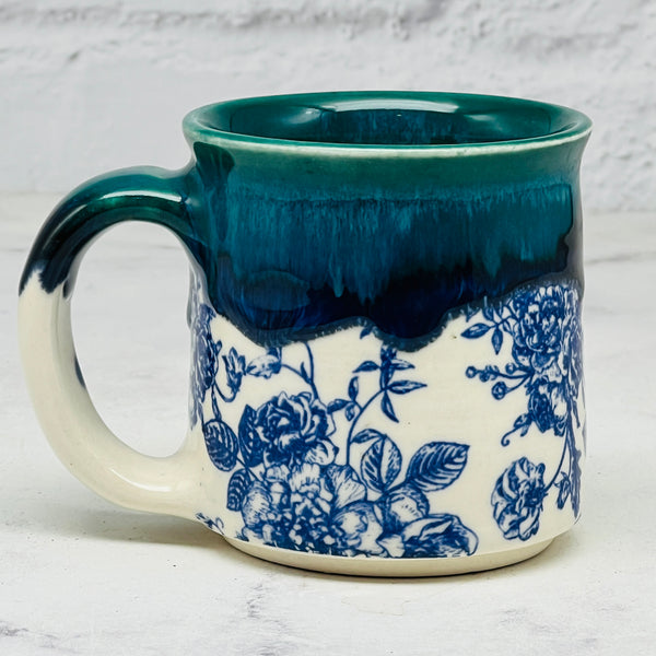 Teal with Blue Flowers Espresso Mug