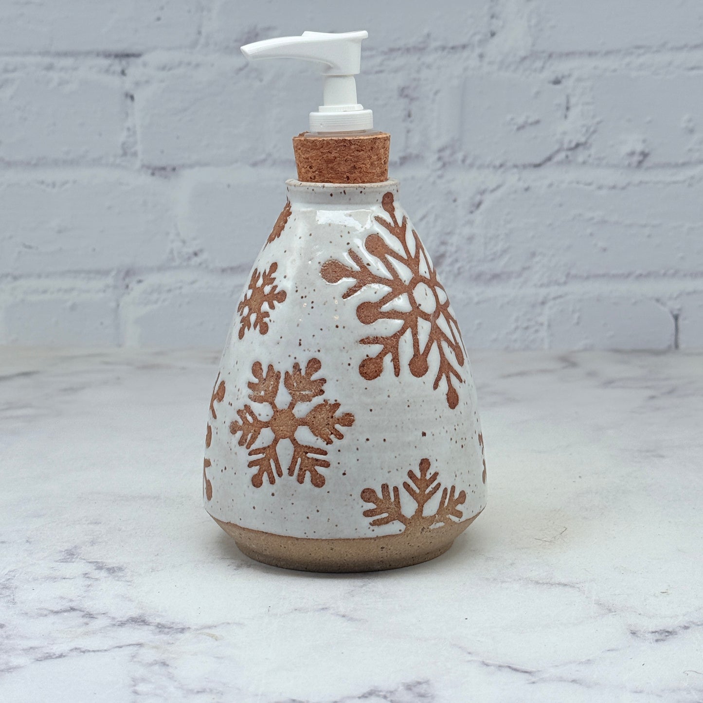 Speckled White with Snowflakes Soap Dispenser 1