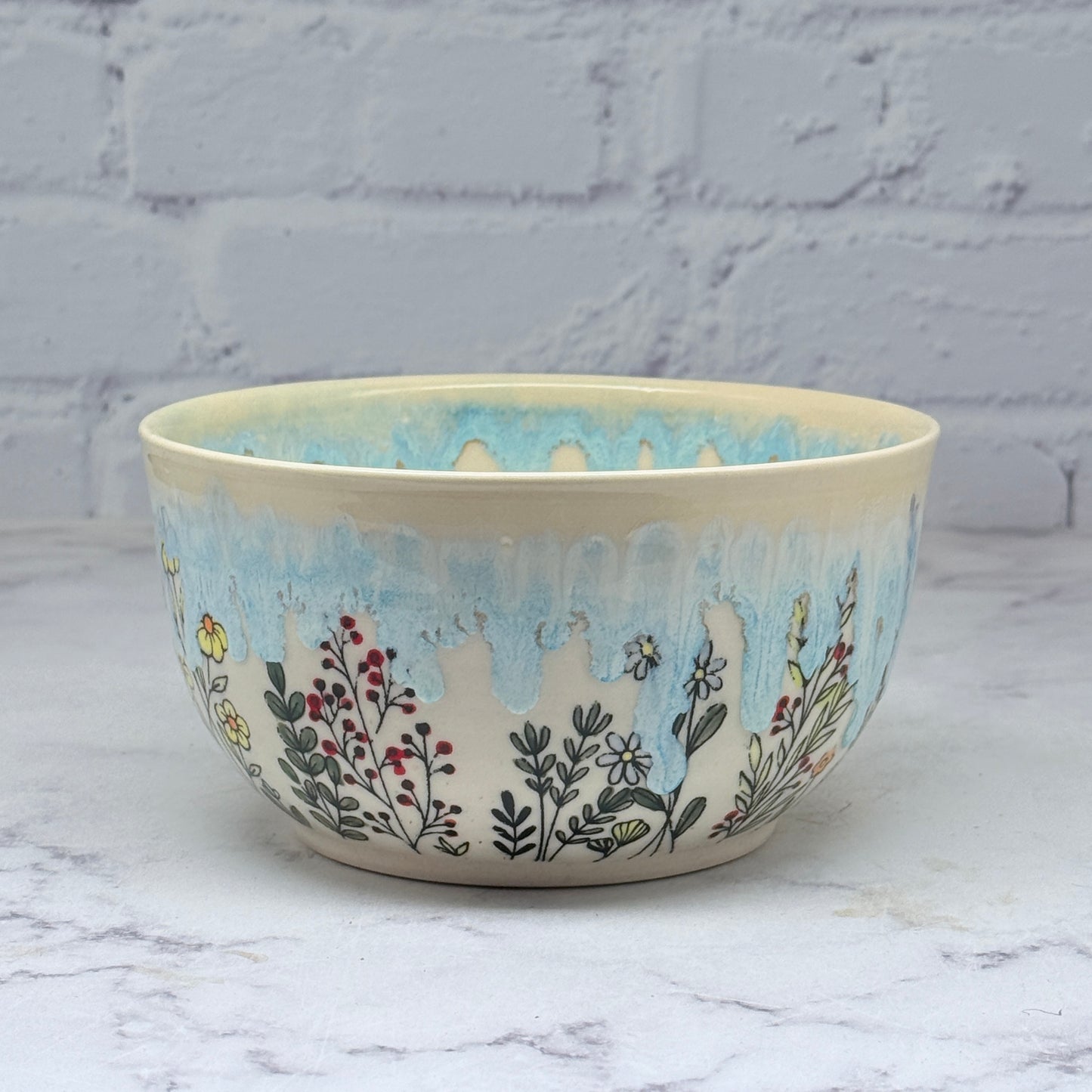 Blue with Wildflowers Medium Bowl
