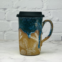 Teal with White Pinecones Travel Mug