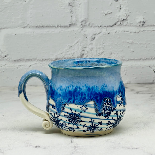 Blue Snowflakes Marbled Teacup 1