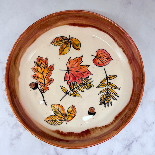 Orange with Leaves Low Bowl