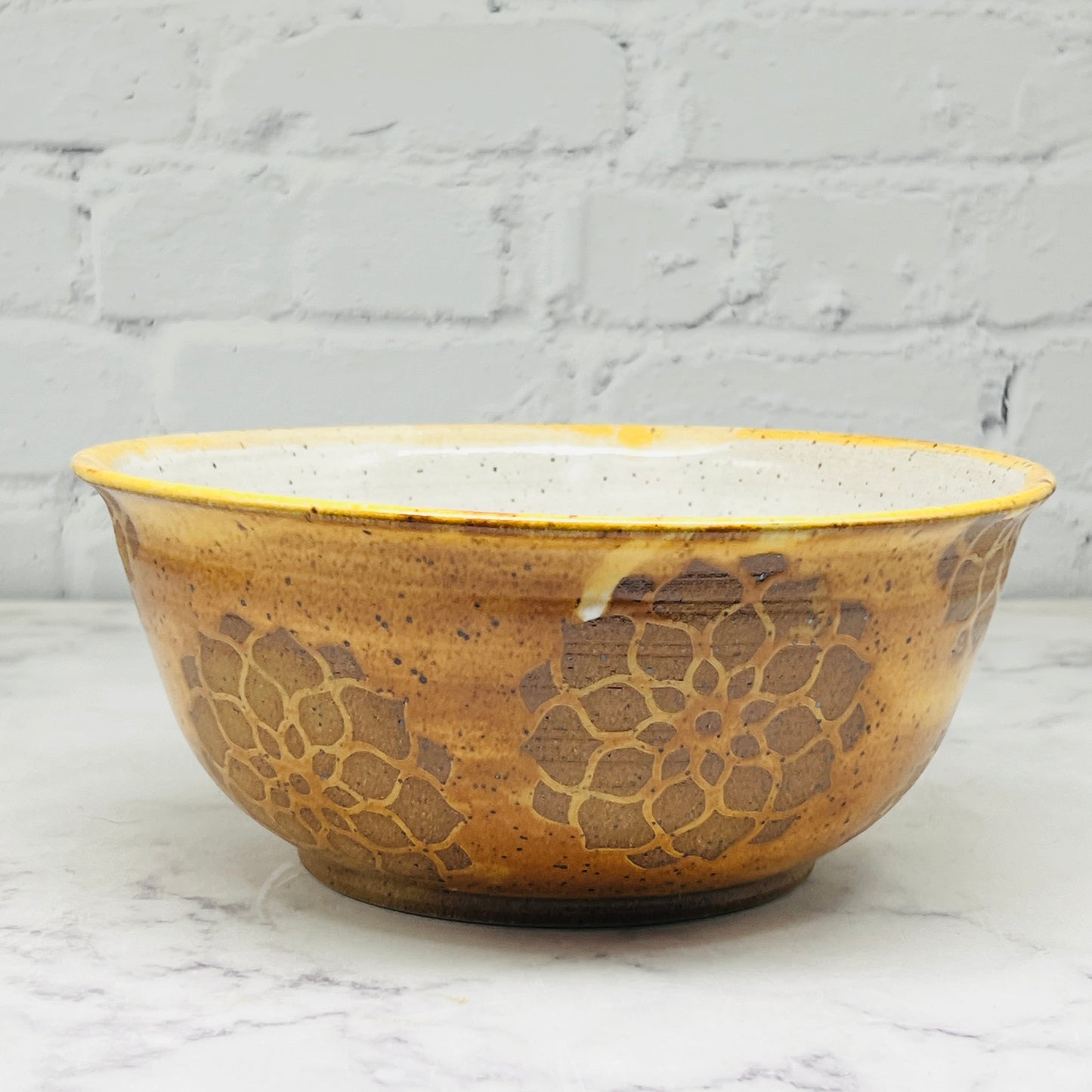Gold with Dahlias Design Large Bowl