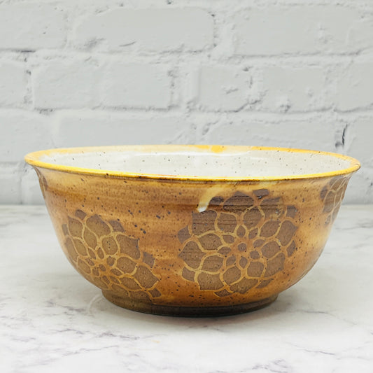 Gold with Dahlias Design Large Bowl