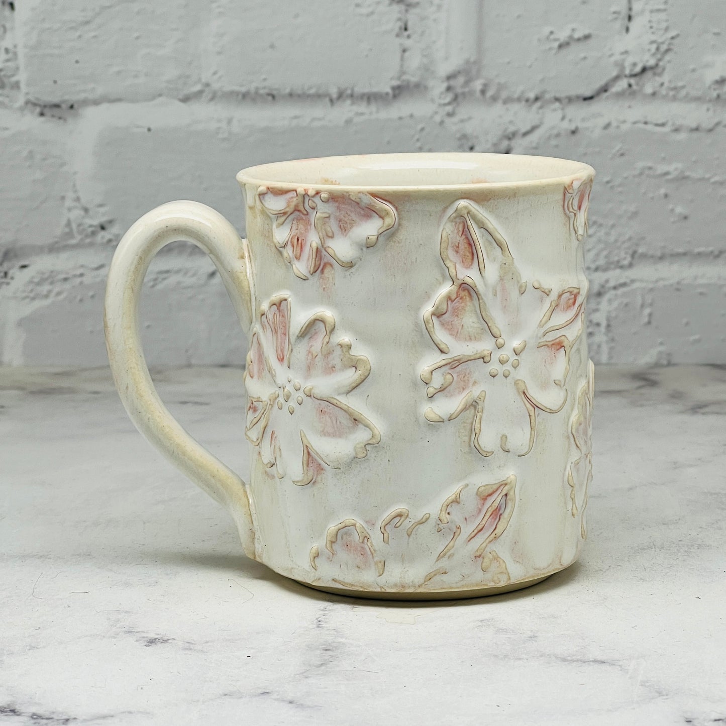 Cream with Raised Flowers Mug 1