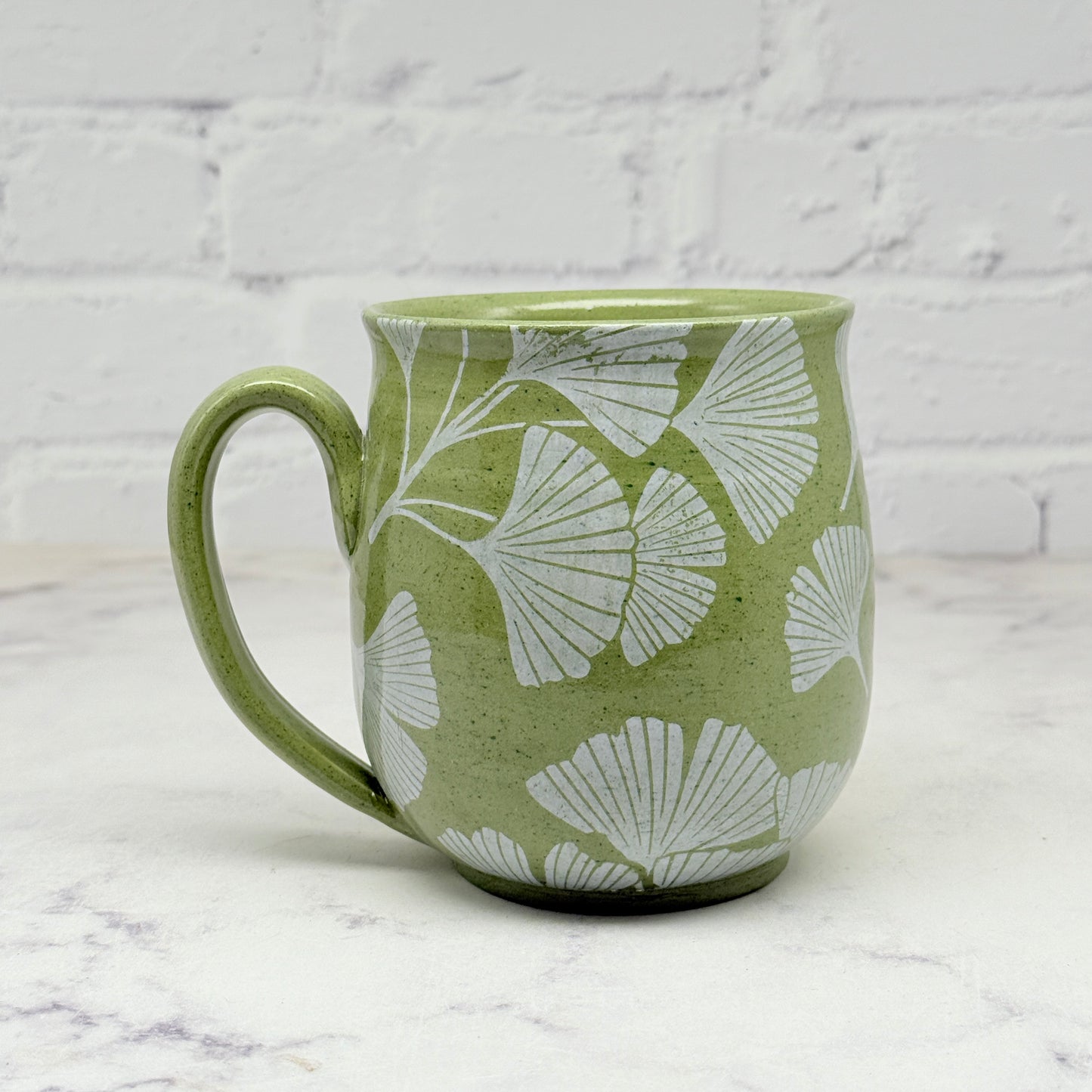 Green with White Gingko Design Mug 6