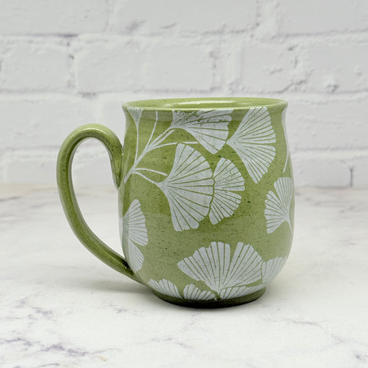 Green with White Gingko Design Mug 6