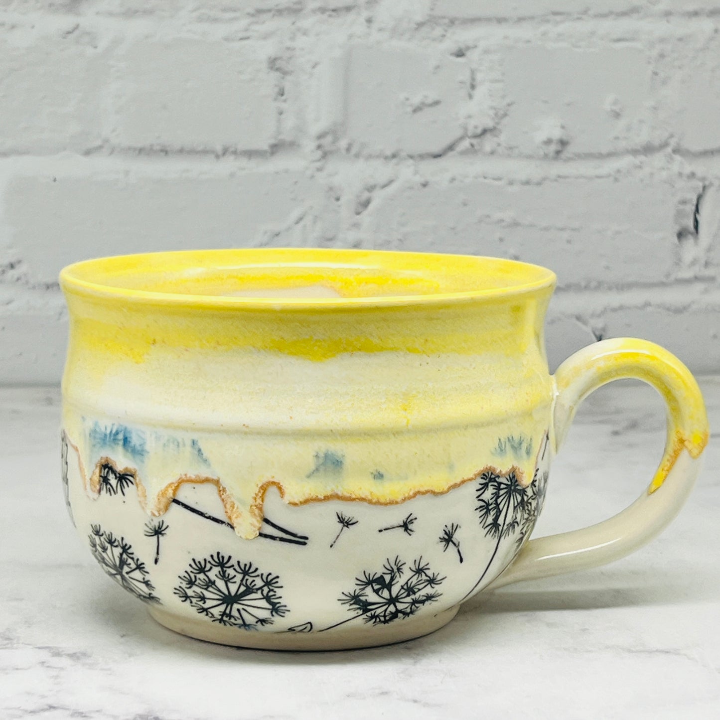 Yellow with Dandelions Cafe Mug 1
