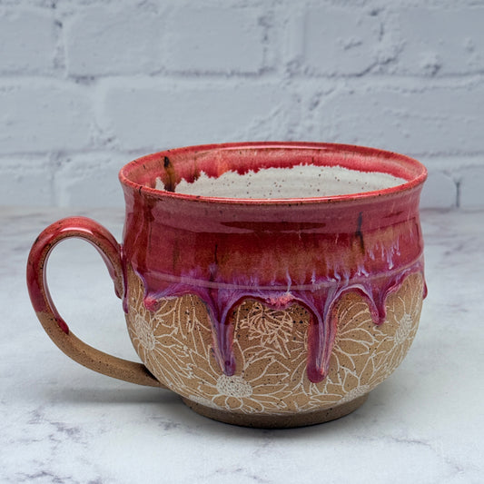 Red with Flowers Cafe Mug 1
