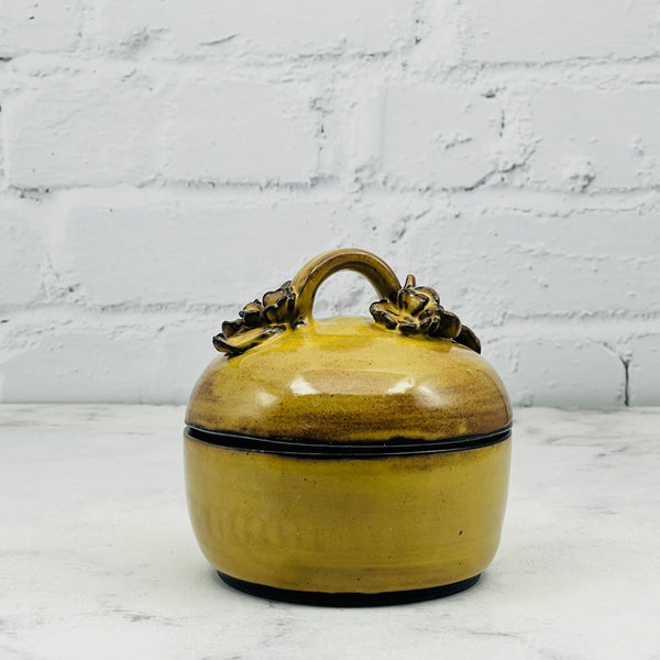 Gold with 3-D Flowers Lidded Container