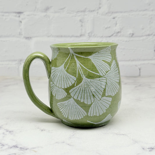 Green with White Gingko Design Mug 3