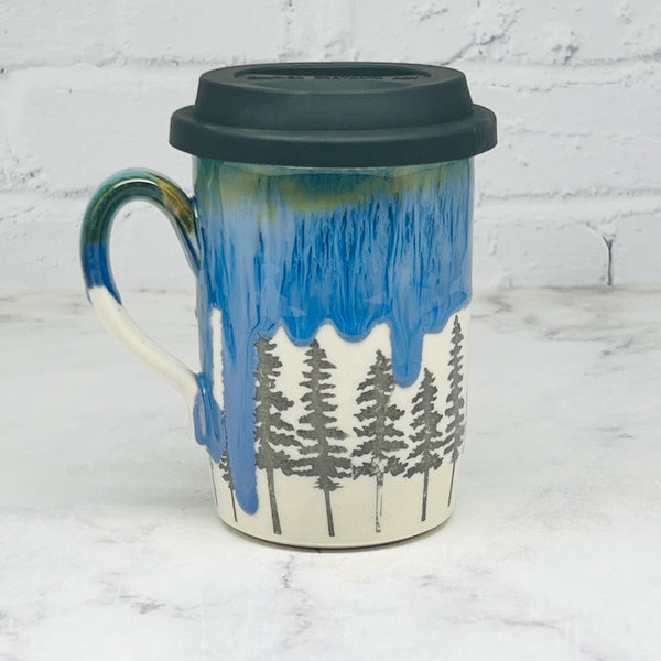 Blue with Black Pines Travel Mug