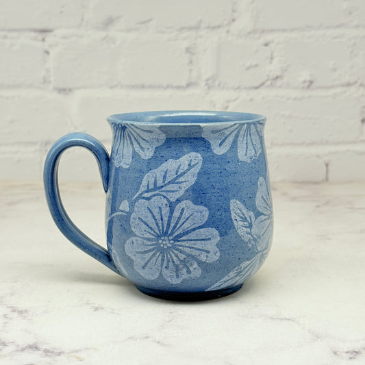 Blue with White Floral Design Mug 4