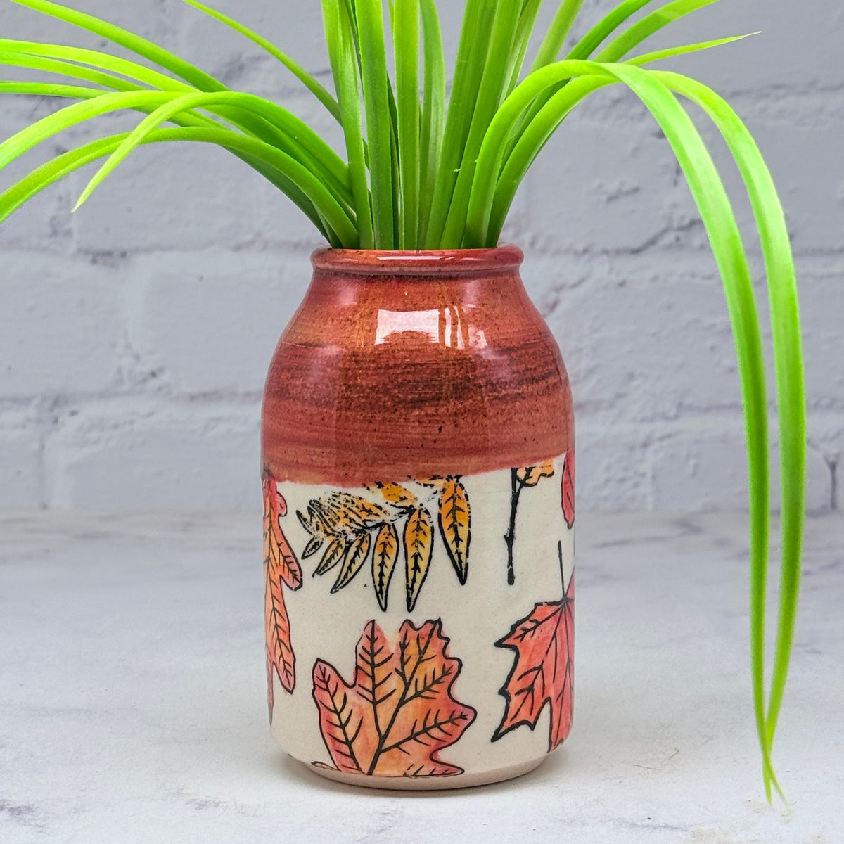 Orange with Leaves Bud Vase 2