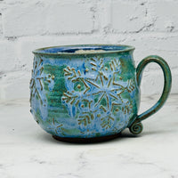 Blue Raised Snowflakes Cafe Mug 4