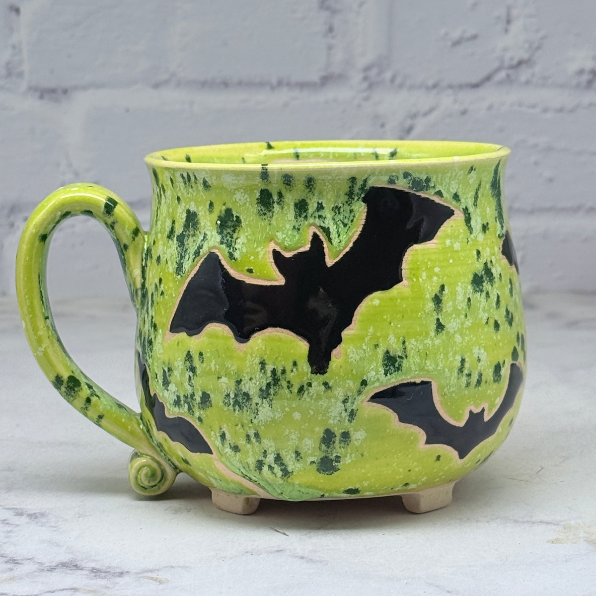 Green with Bats Cauldron Mug