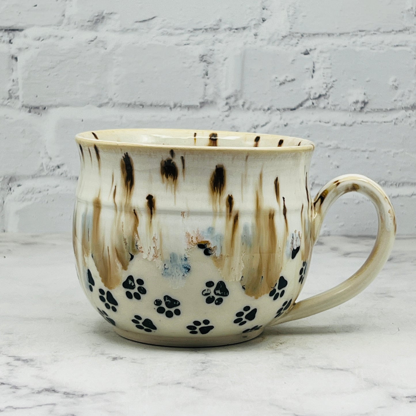 Speckled Brown with Black Paw Prints Cafe Mug