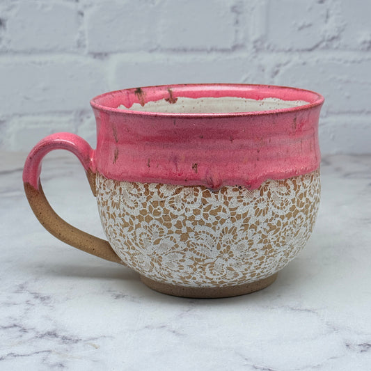 Pink with White Lace Cafe Mug