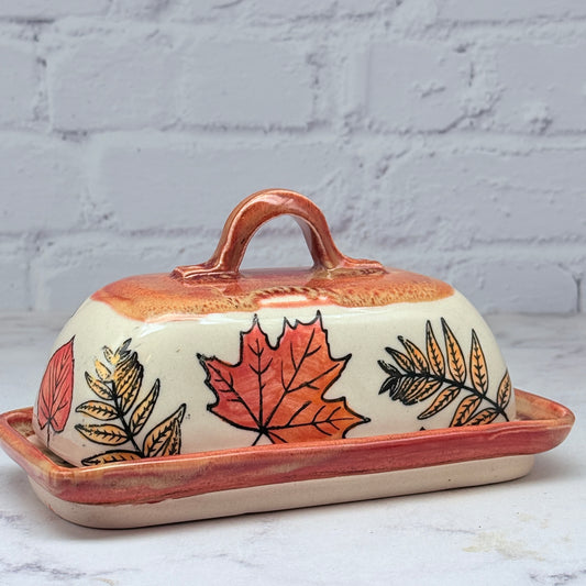 Orange with Leaves Butter Dish