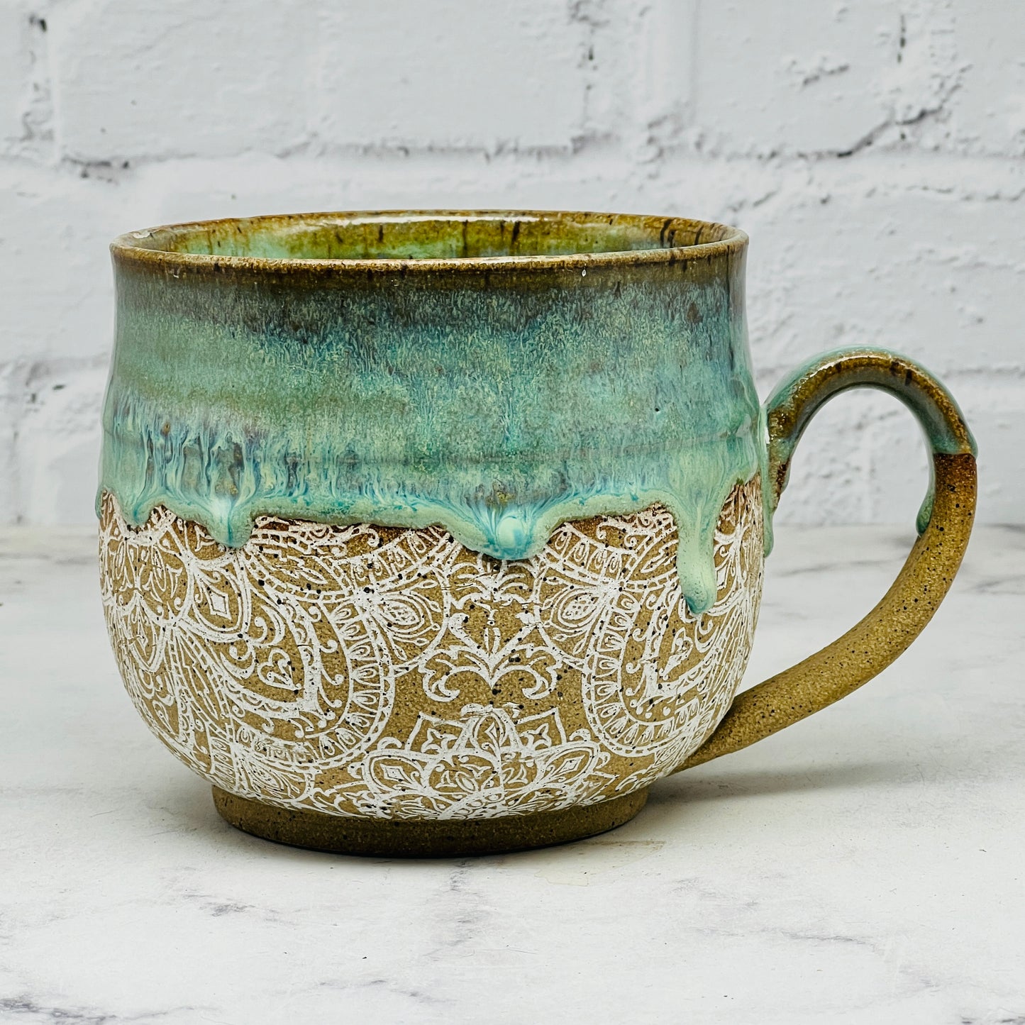 Green with White Mandala Cafe Mug 1