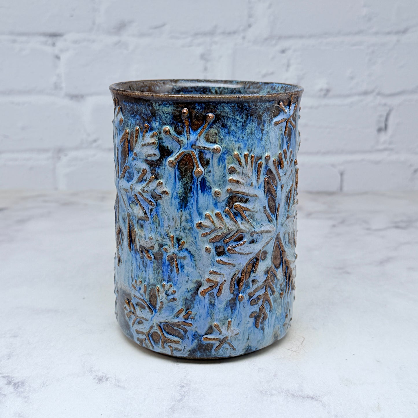 Blue with Raised Snowflakes Vase