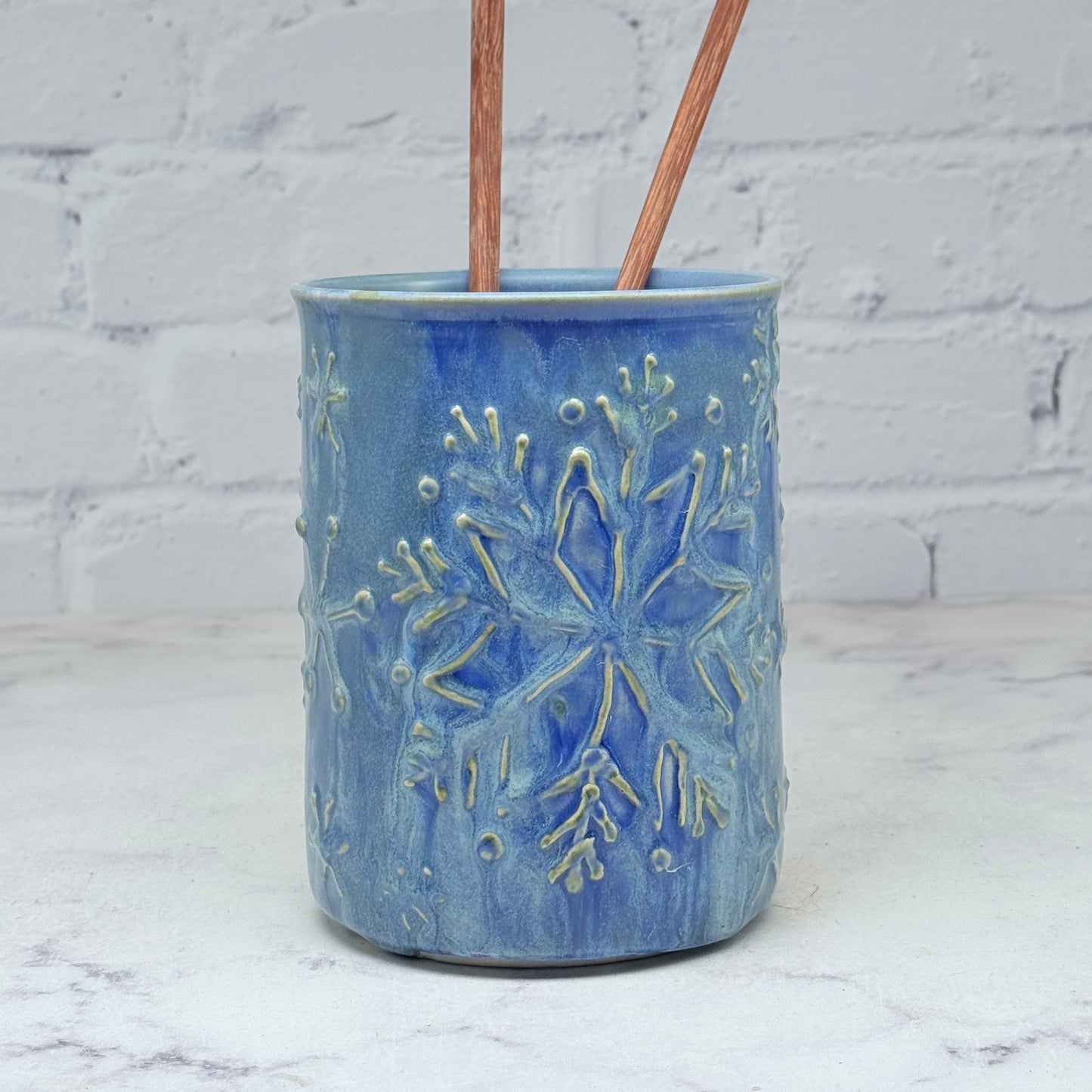 Light Blue with Raised Snowflakes Vase 1