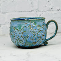 Blue Raised Snowflakes Cafe Mug 1