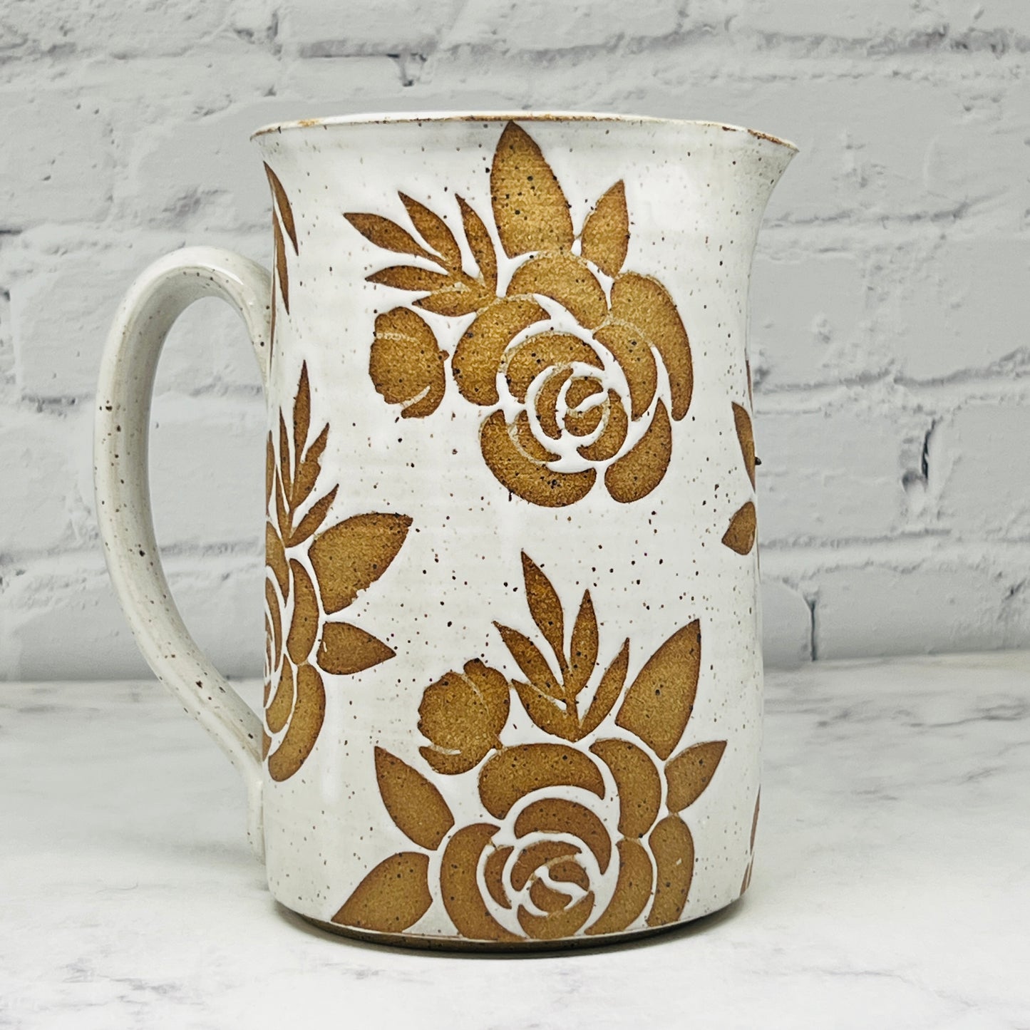 Speckled White with Floral Design Pitcher