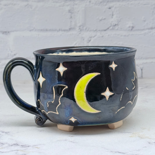 Black with Bats Cauldron Cafe Mug 1