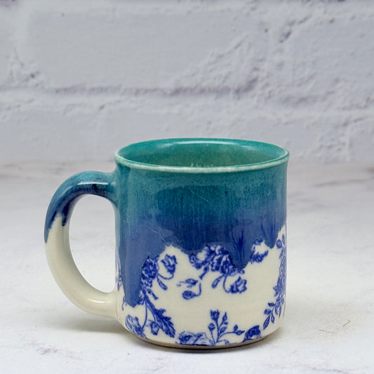 Teal with Blue Flowers Espresso Mug