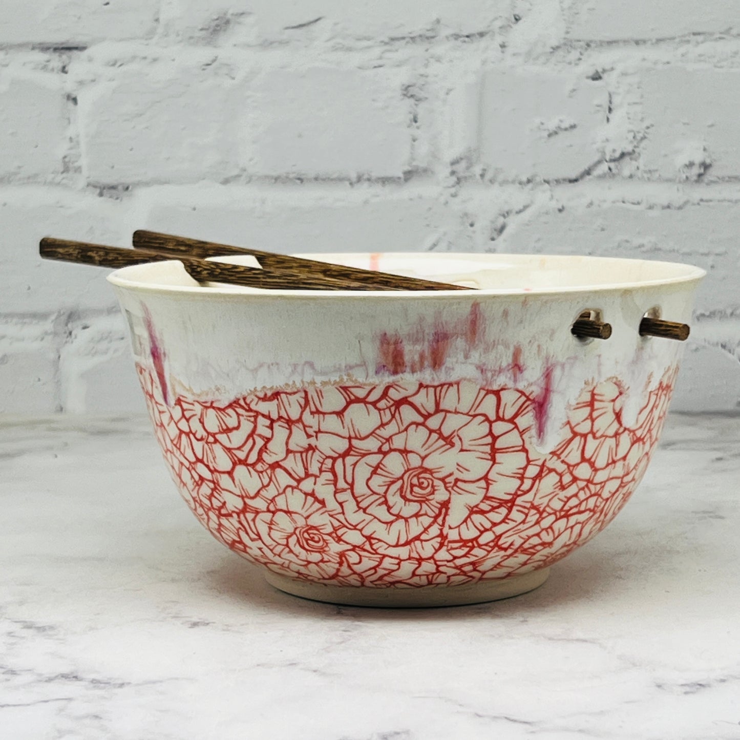 Cream with Red Flowers Chopstick Bowl