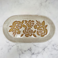 White with Roses Oval Tray