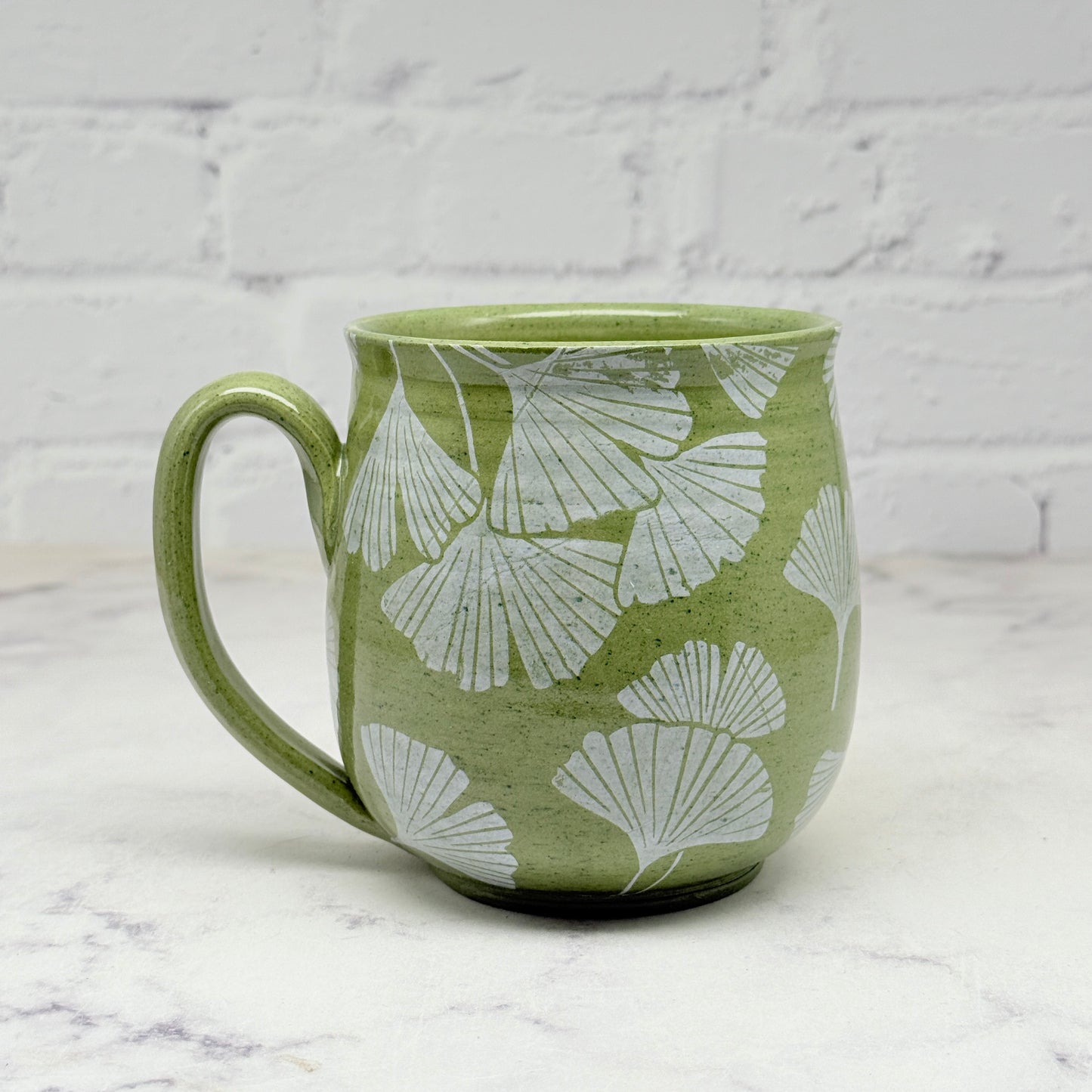 Green with White Gingko Design Mug 5