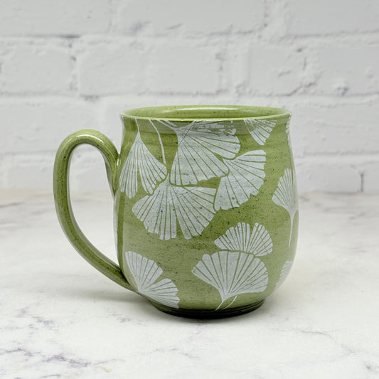 Green with White Gingko Design Mug 5