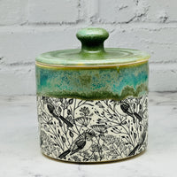 Green with Birds Lidded Container