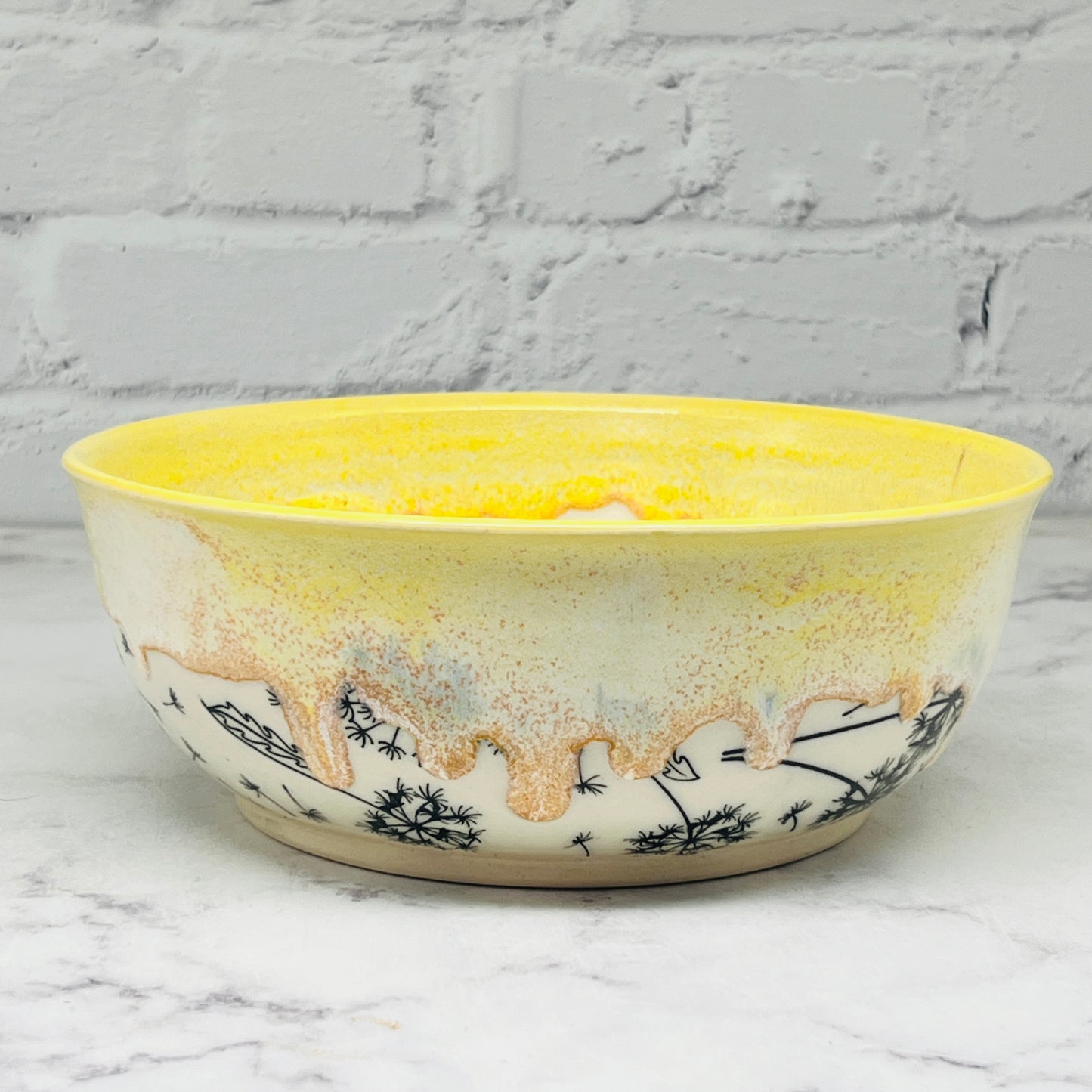 Yellow with Dandelions Large Bowl